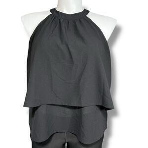 Paper Crane Womens Layered Blouse Shirt Halter Top Sleeveless Black Large